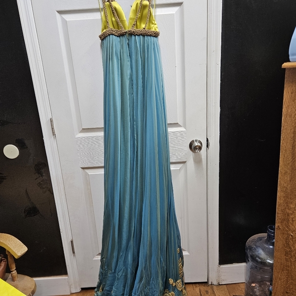 Rafael Cennamo blue/gold gown sz 4 - Picture 5 of 8